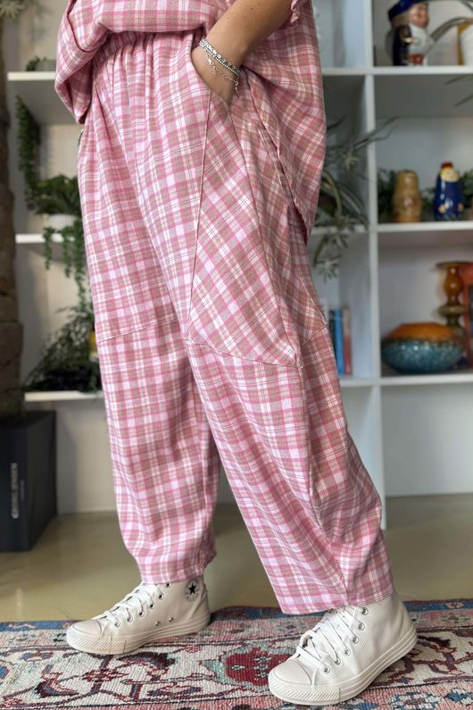 Patrick Plaid Brushed Cotton Barrel Pant Foxglove 